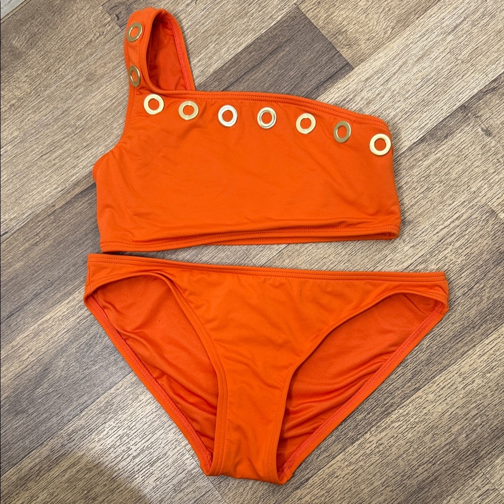 KORS Michael Kors Gold Grommet Orange Bikini Size XS